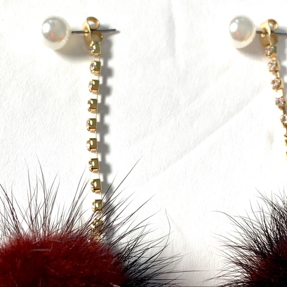 Pave Pearl Fur Ball Pom Drop Gold Earrings - Picture 7 of 7